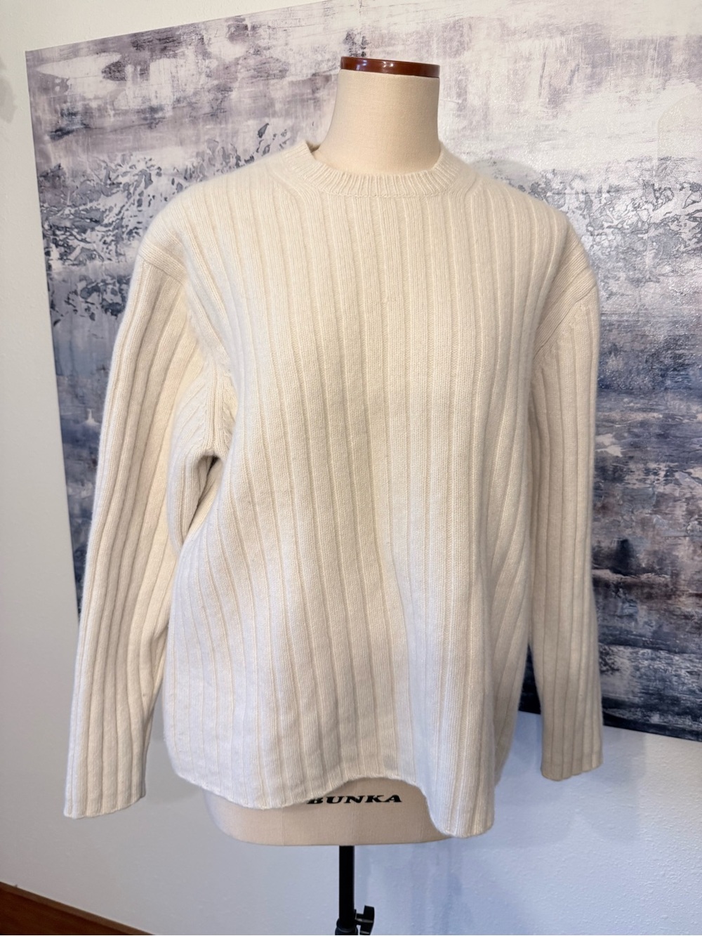 VTG GAP Sweater Cream Fisherman Drop Needle Rib Crew 100% Lambswool Mens XL
